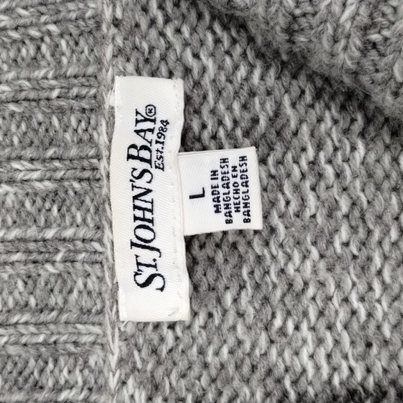 St. Johns Bay women's large vintage cable knit sweater gray large collar pockets - Picture 7 of 13